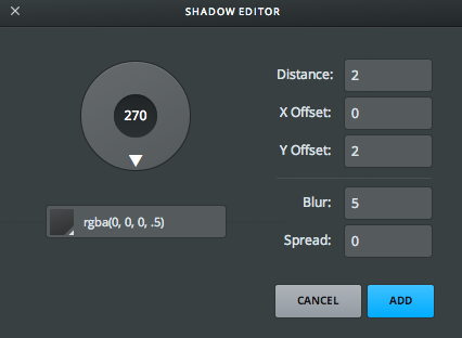 Macaw shadow editor dialog