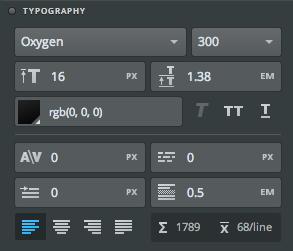 Macaw's Typography panel with all options shown