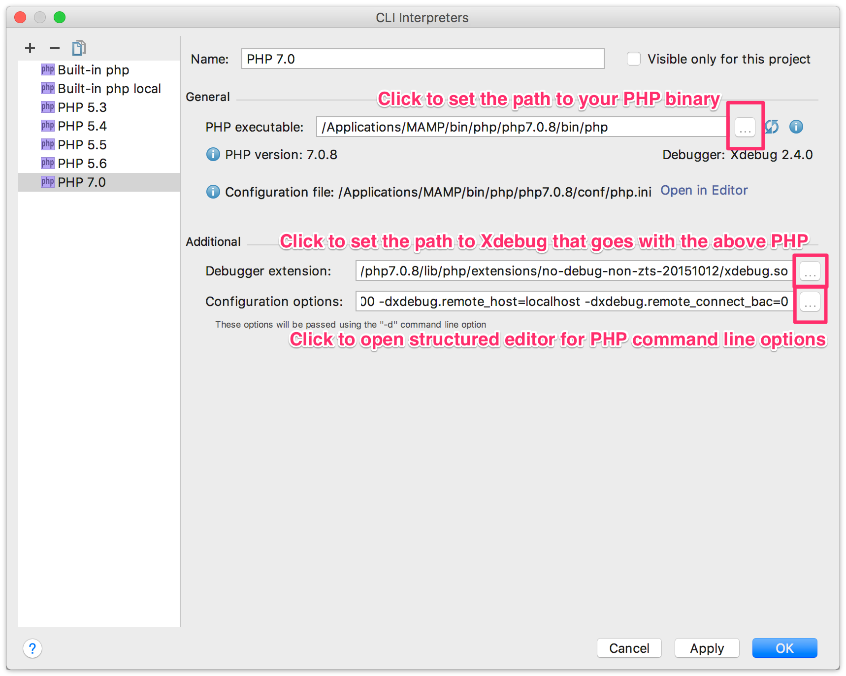 What the buttons of interest in the CLI interpreters dialog box do